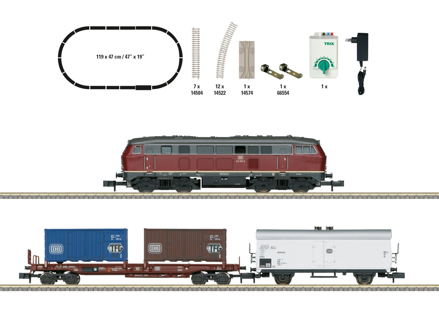 TRIX 11146 <br/>Startpackung "Güterzug" mit Baureihe 216